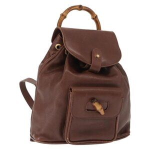 GUCCI Bamboo Backpack Leather Brown Gold